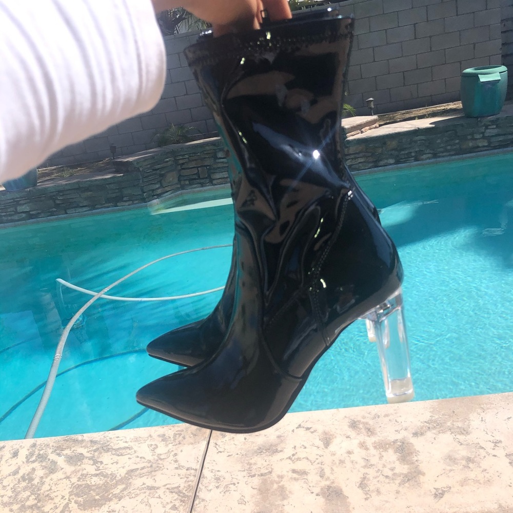 patent leather heel boots with clear heel Forever 21